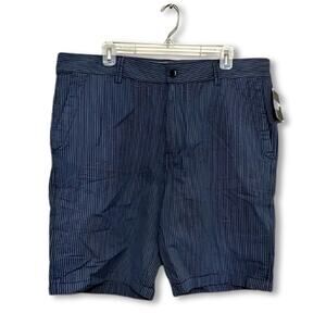 Union Striped Chino Short Belt Loop Button Zip Closure Blue/Black Men's 36 NWT